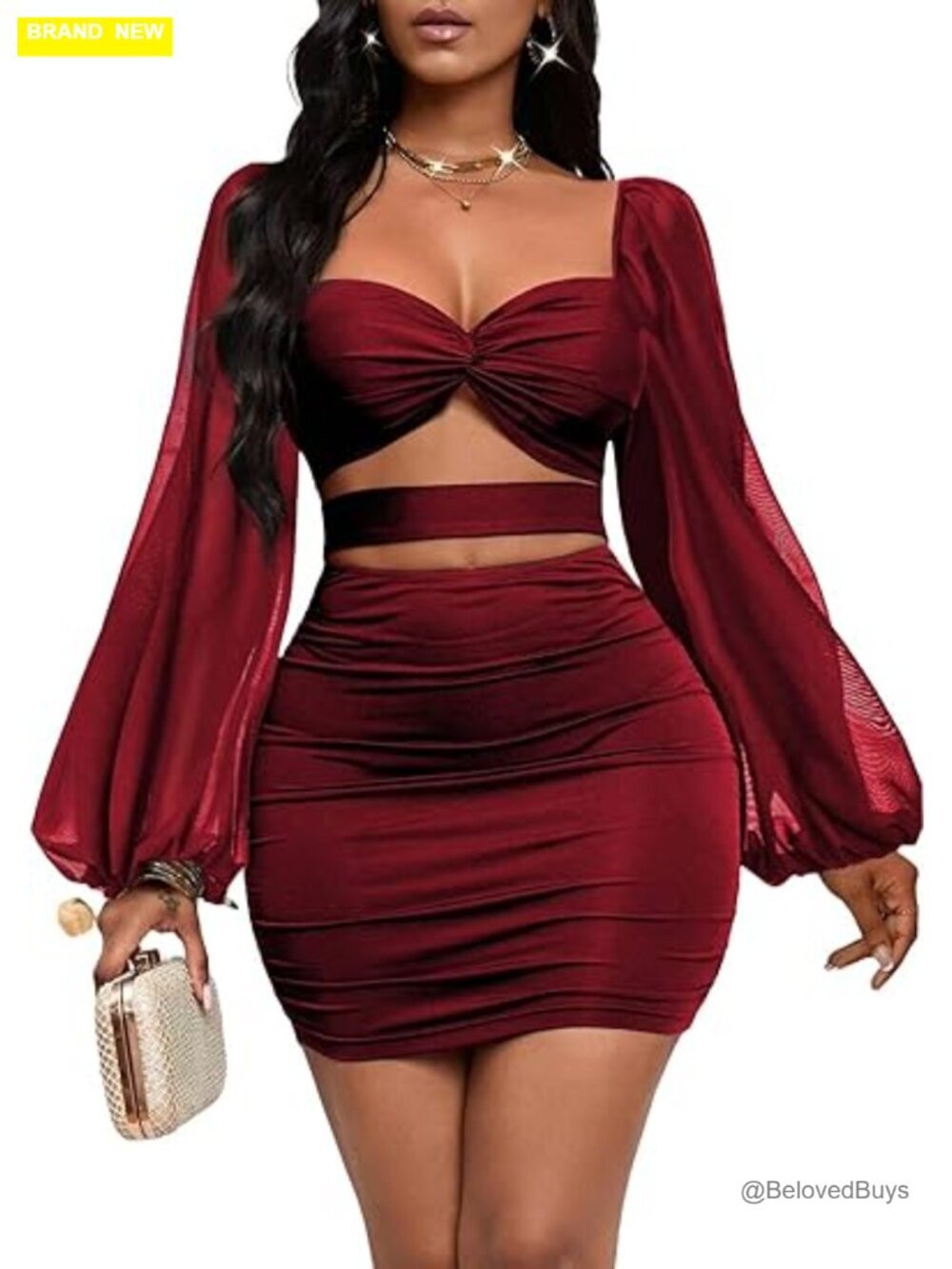Sexy Mesh Bodycon Puff Sleeve Ruched Party Mini Dress